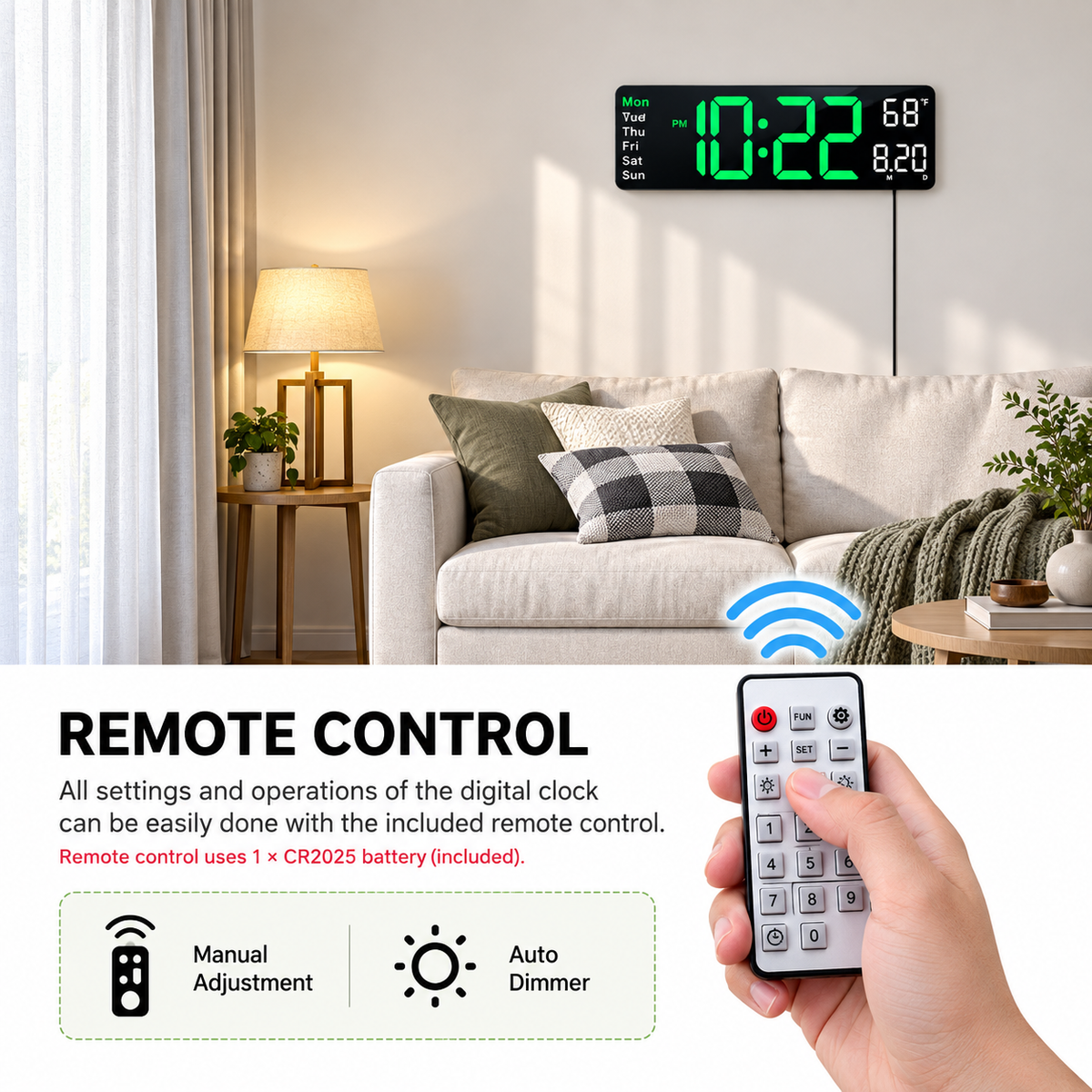 Large Display Digital Wall Clock