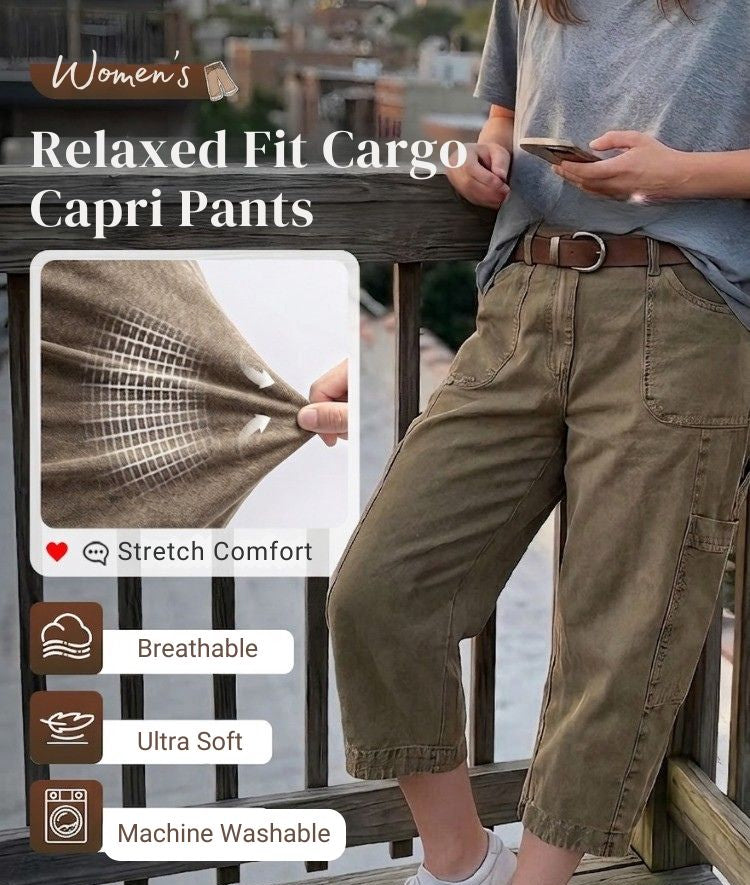 Relaxed Fit Cargo Capri Pants
