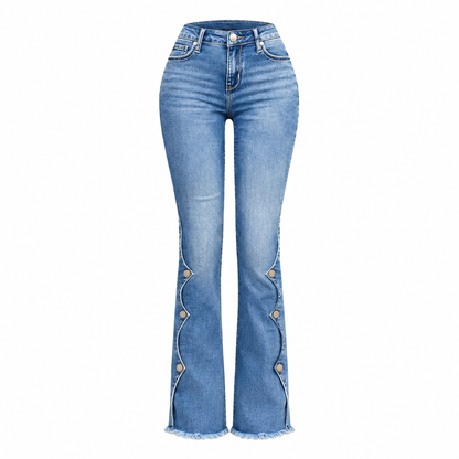 Slimming Frayed Button Jeans