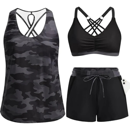 3-Piece Tankini Swimsuit Set