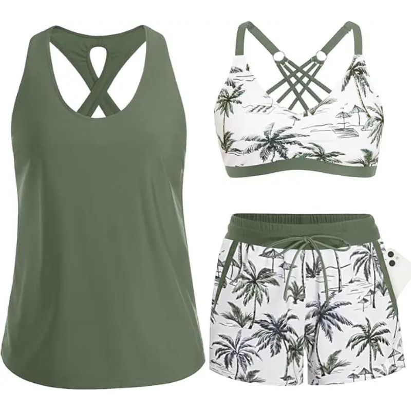 3-Piece Tankini Swimsuit Set