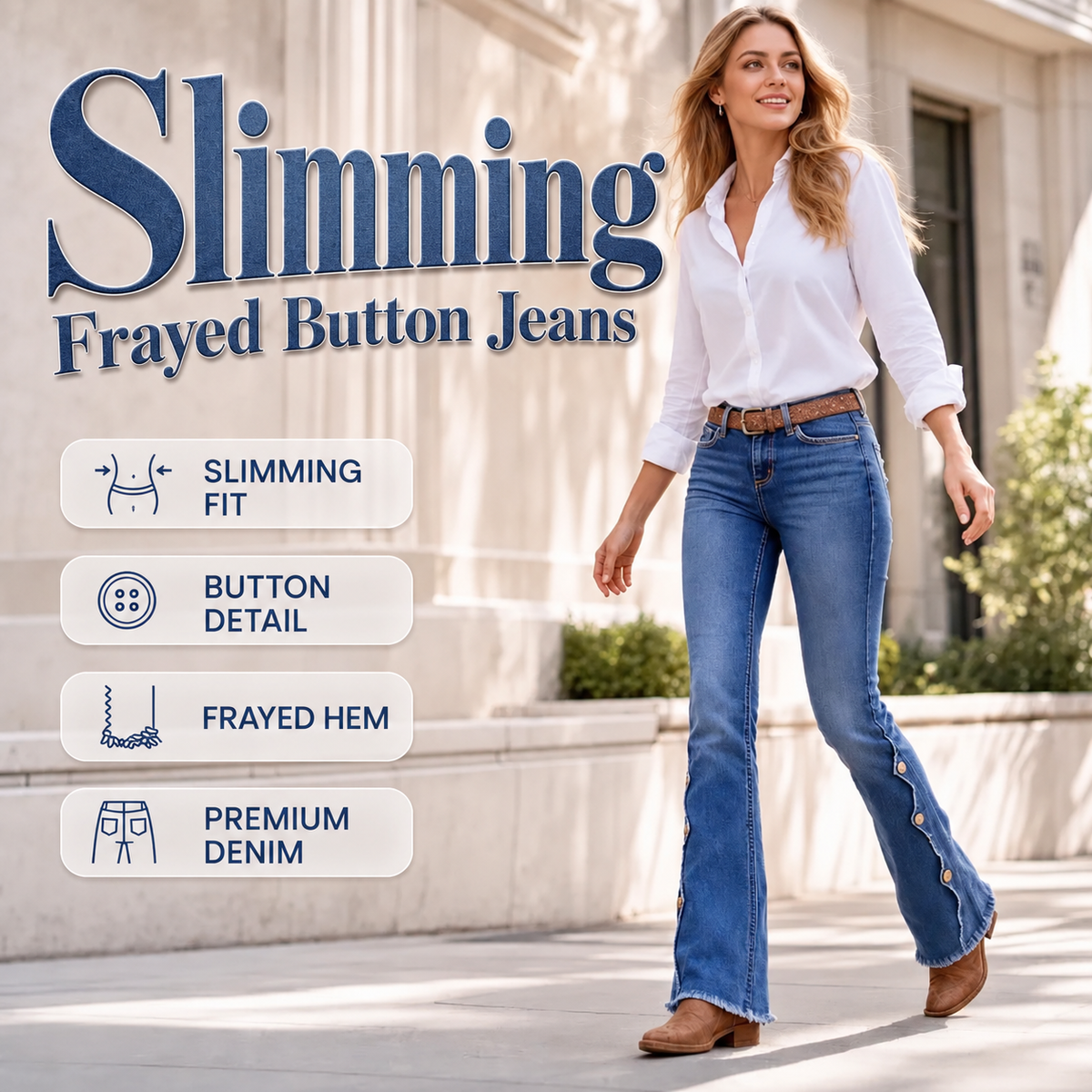Slimming Frayed Button Jeans