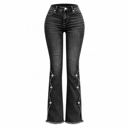 Slimming Frayed Button Jeans