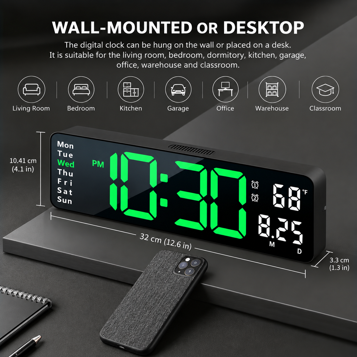 Large Display Digital Wall Clock