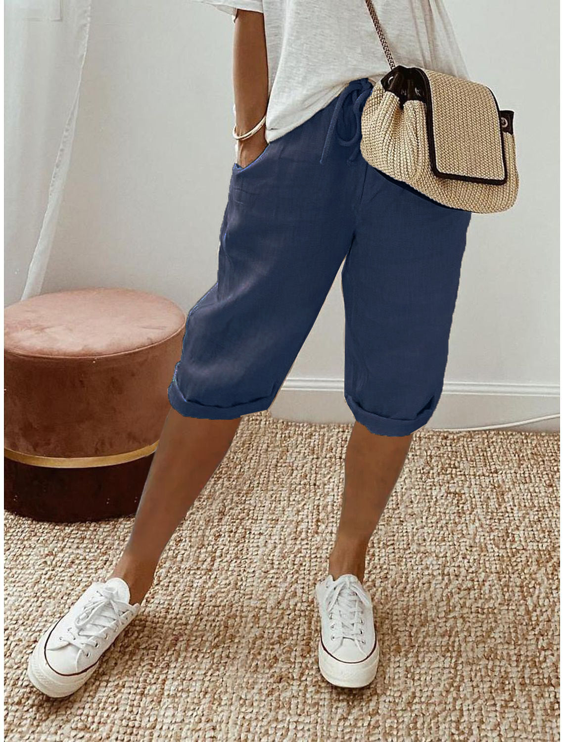 Cotton Linen Capri Pants
