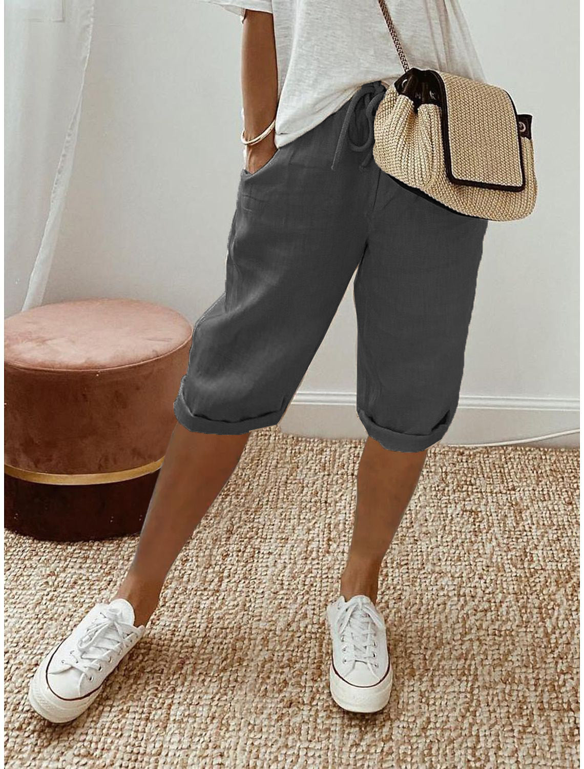 Cotton Linen Capri Pants