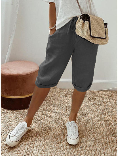 Cotton Linen Capri Pants