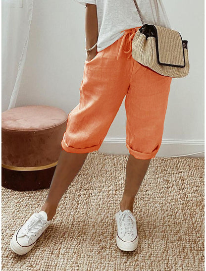 Cotton Linen Capri Pants