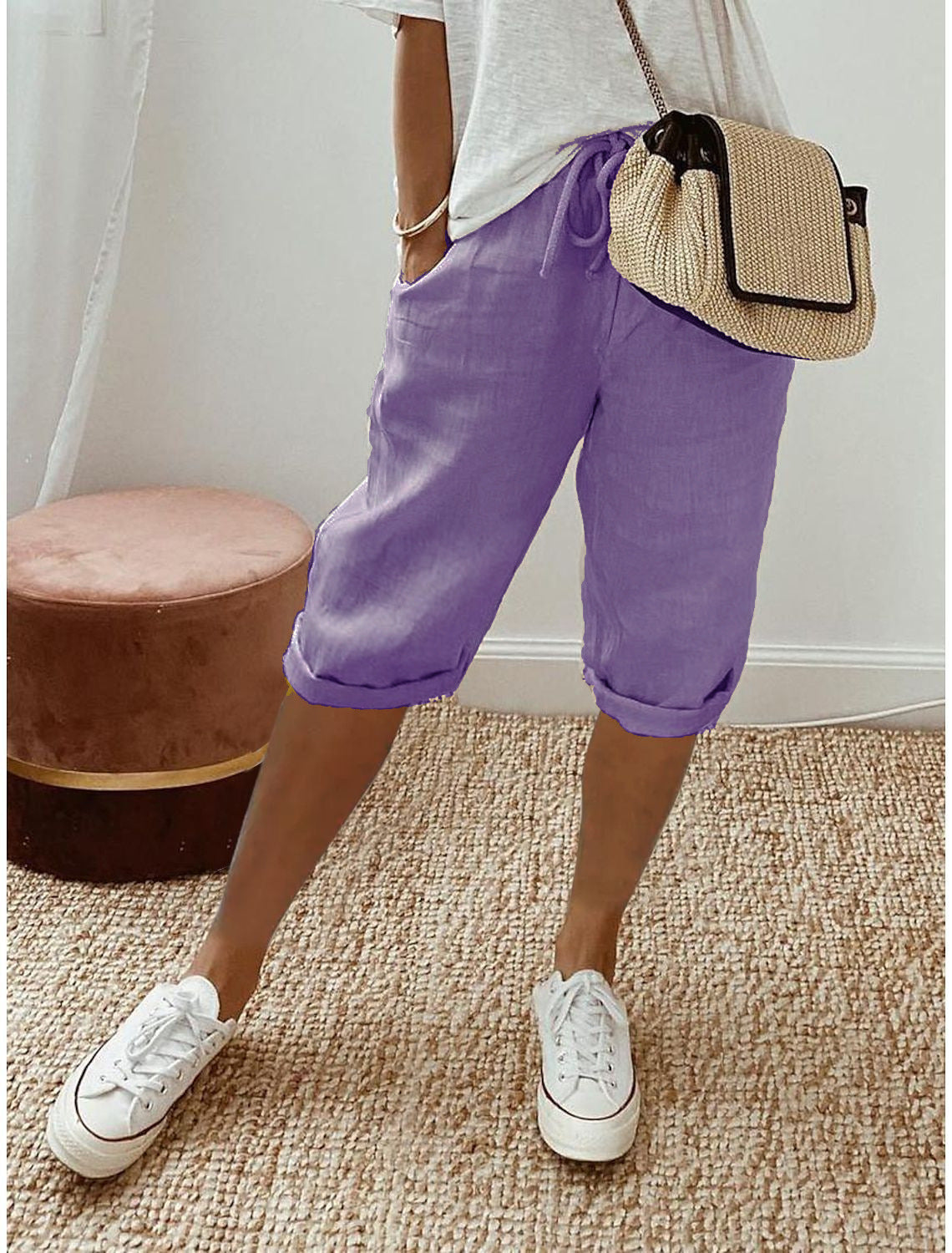Cotton Linen Capri Pants