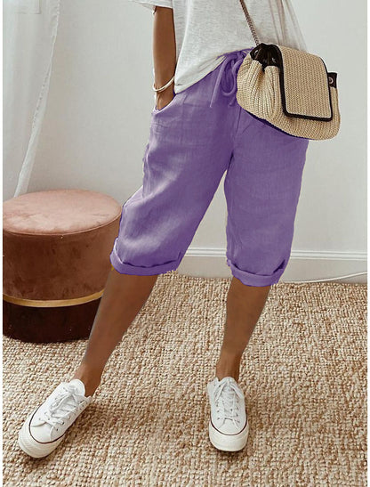 Cotton Linen Capri Pants