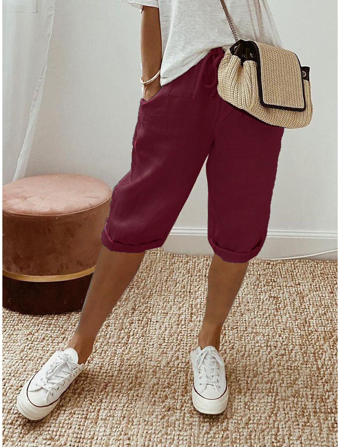 Cotton Linen Capri Pants
