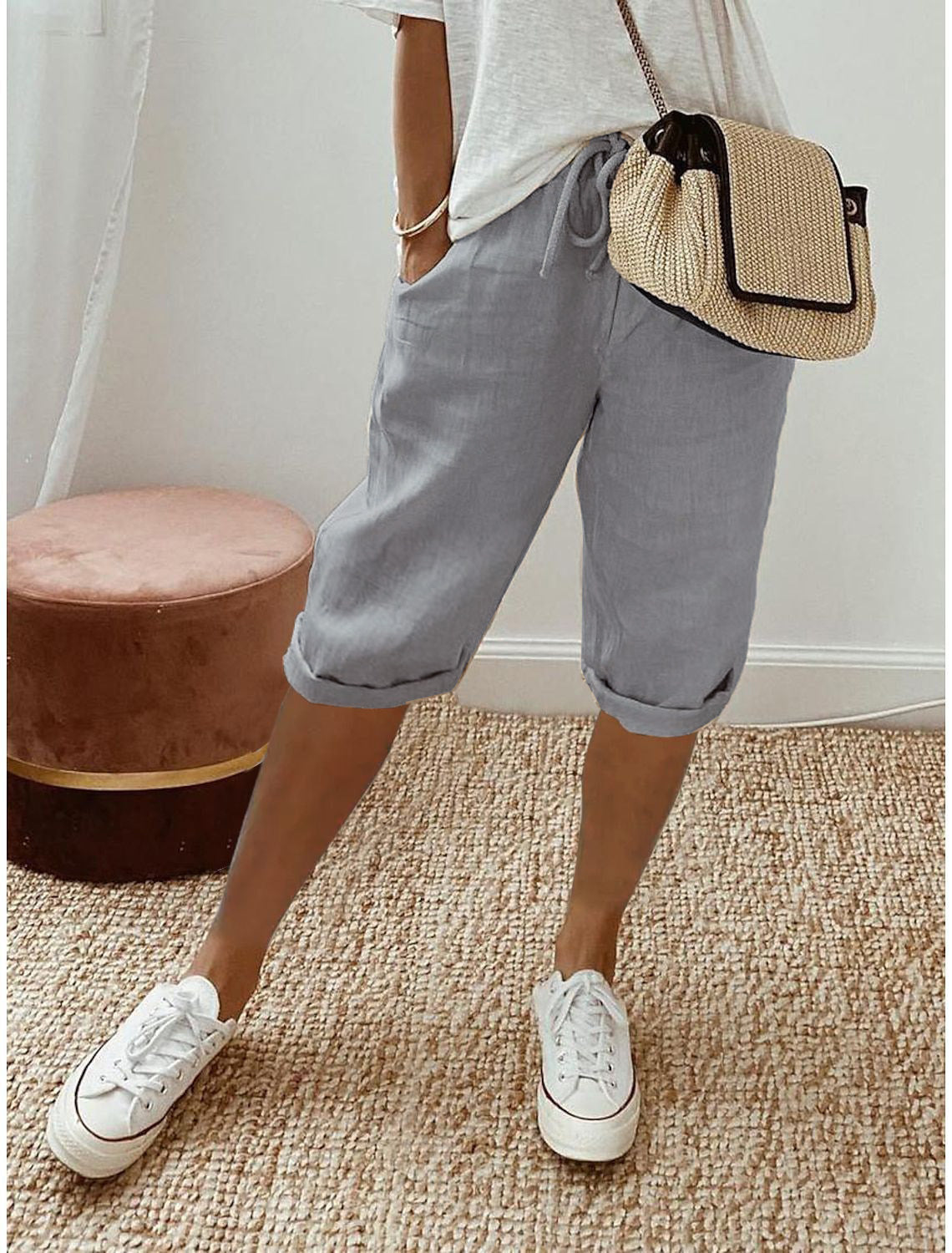 Cotton Linen Capri Pants