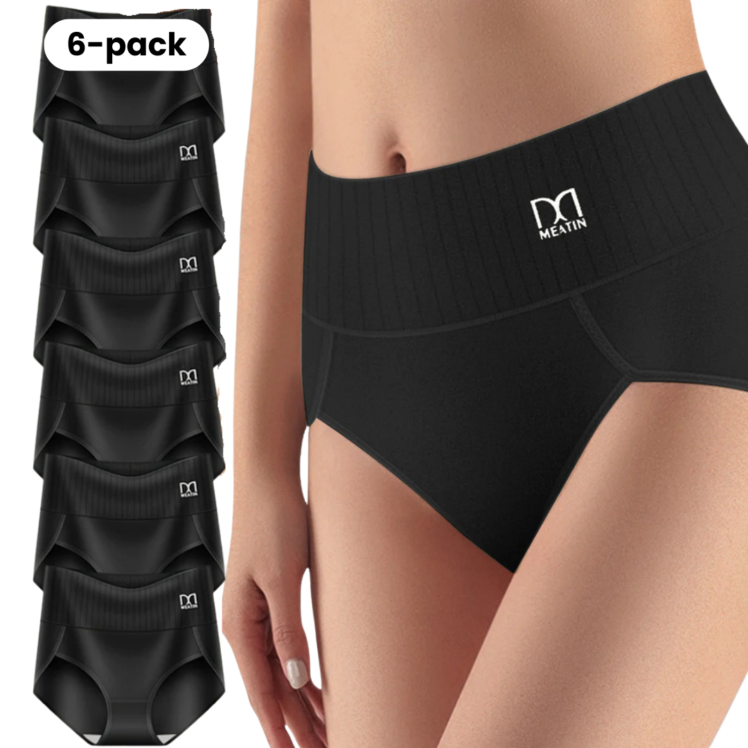 Black underwear with brand logo on a white background, shown with a 6-pack option.