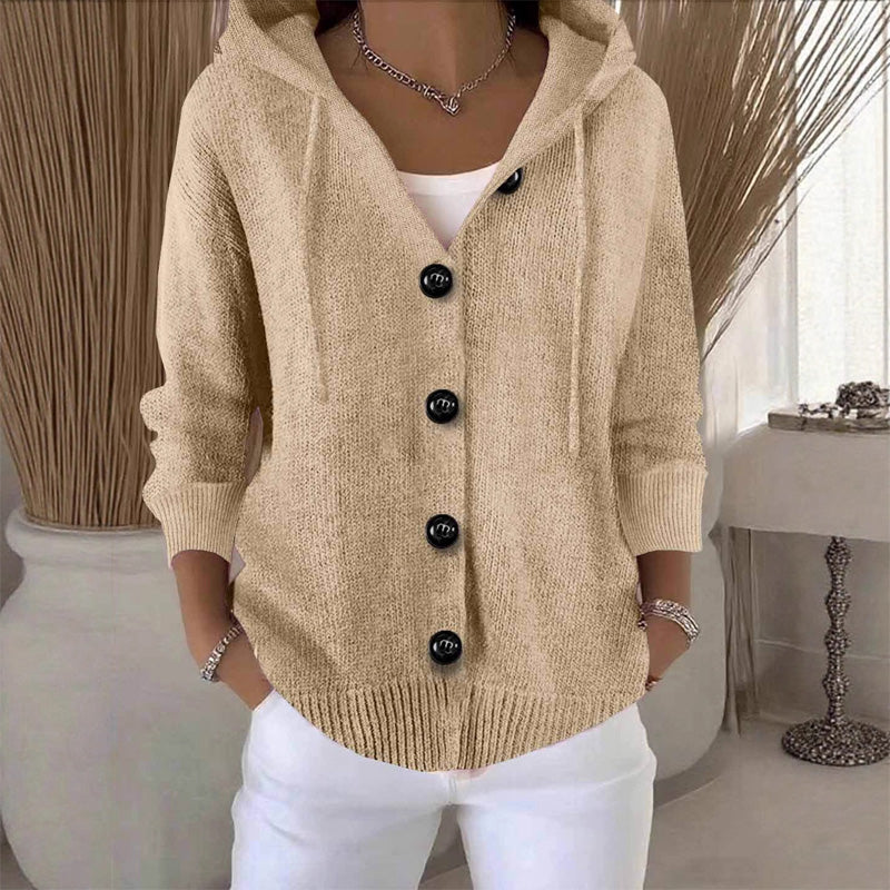 Button Front Hooded Knit Cardigan