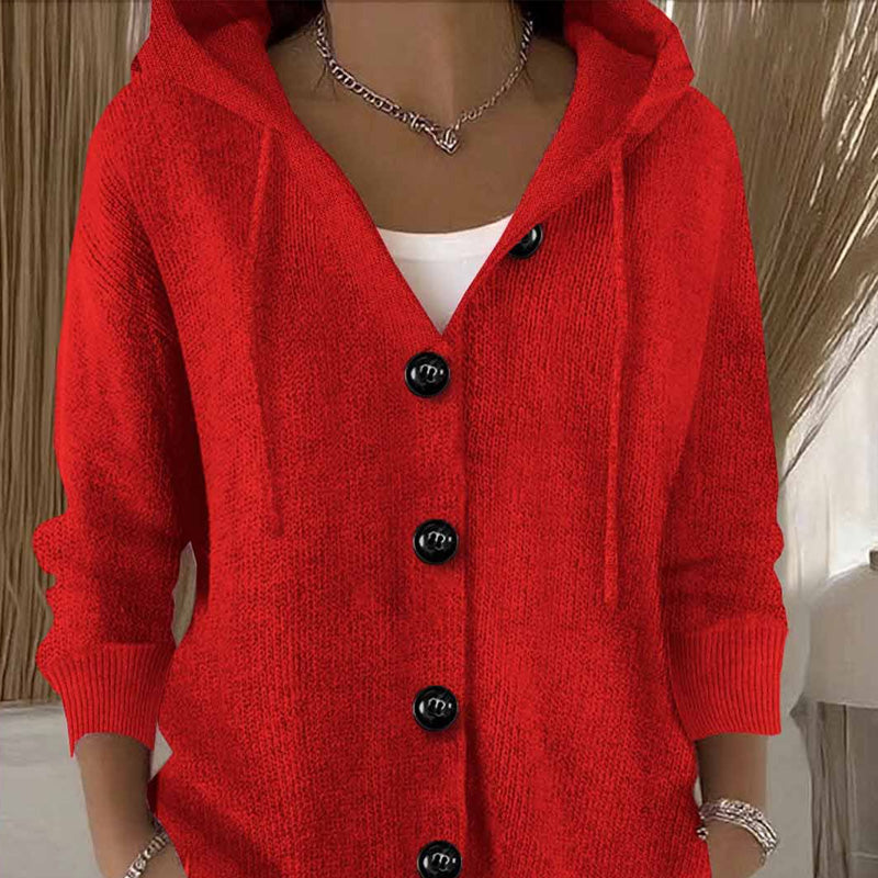 Button Front Hooded Knit Cardigan