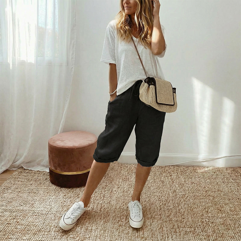 Cotton Linen Capri Pants