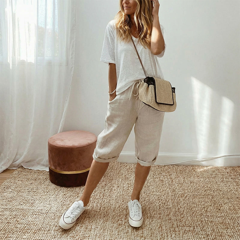 Cotton Linen Capri Pants