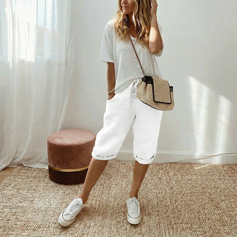 Cotton Linen Capri Pants