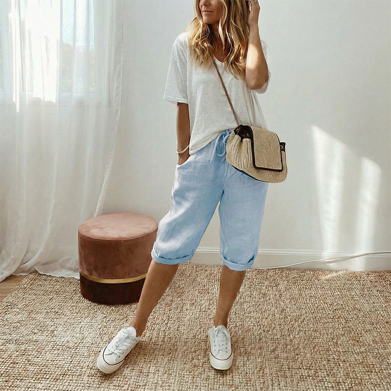 Cotton Linen Capri Pants