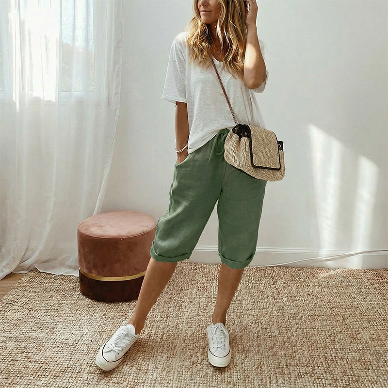 Cotton Linen Capri Pants