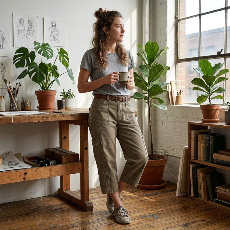 Relaxed Fit Cargo Capri Pants