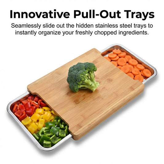 Premium Wooden Chopping Board with Pull-Out Trays