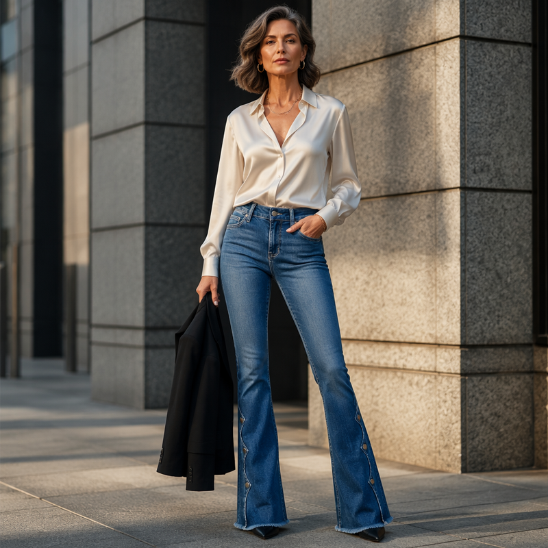 Slimming Frayed Button Jeans