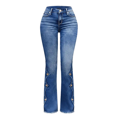 Slimming Frayed Button Jeans
